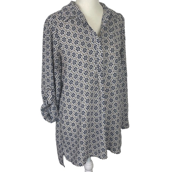 Prana Tops - Prana Geometric Star Tunic Top Pullover Size Small White Gray Blue